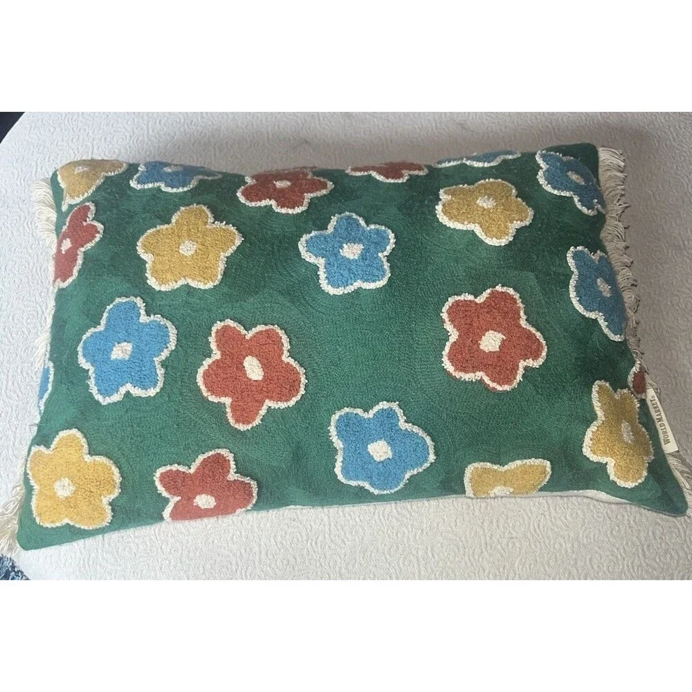 World Market Pillow 19” X 12” Zip Off Cover- Flowers Multicolor Bright Accent